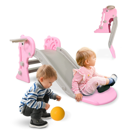 Zjeżdżalnia dla dzieci | Składana | Kosz i piłka | Antypoślizgowe stopnie | Maks. 35 kg | Różowy | Dino| Mobiclinic