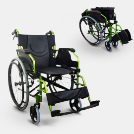 Wózek składany | Aluminium | Dzielone oparcie | Składane podłokietniki | Zielony | Bolonia | Mobiclinic