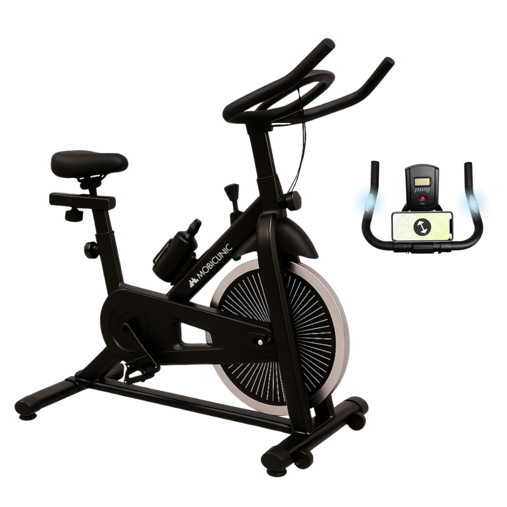 Rower spinningowy, regulowany, kontrola treningu, max, 120 kg, koło zamachowe 6 kg, teide, mobiclinic