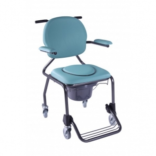 Cadeira sanitária | Com vaso sanitário | Com rodas, apoios de pés | Cor Azul