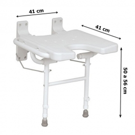 Assento de banho dobrável | Com pernas | Em forma de ferradura | Assento ergonómico | Alumínio anodizado | Peso máximo 135 kgs.
