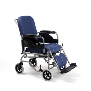 Cadeira de rodas fixa com encosto anatómico reclinável e assento com sanita. Roda de 200 mm