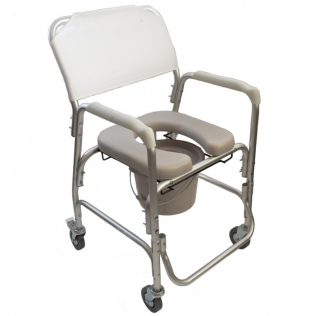 Cadeira sanitária | Com sanita | Com rodas | Alumínio | Portátil