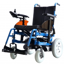 Cadeira de rodas eléctrica | Desmontável | Encosto reclinável | 2 pilhas de 36 Ah cada uma | Azul | Emblema | Libercar