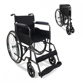Cadeira de rodas dobrável | Encosto e apoio para os pés removíveis | Aço | Rodas grandes | 46 cm | Cinza | Denver | Mobiclinic