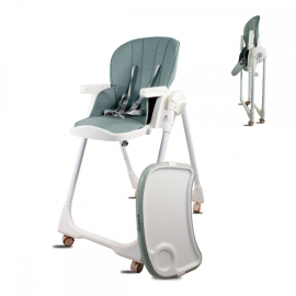 Cadeira alta com rodas | Evolutiva | Regulável em altura | Dobrável | Tabuleiro amovível | Verde | Simba | Mobiclinic