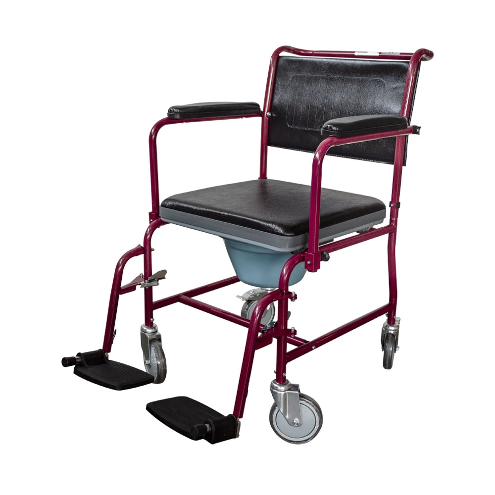 Cadeira sanitária com rodas, apoios de braços e pés removíveis, bordeaux, ancla, mobiclinic