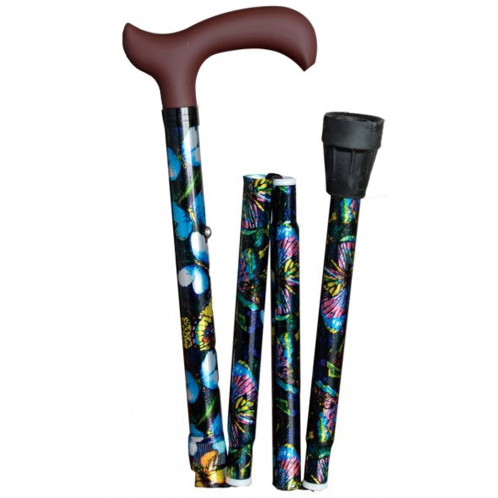 Bengala de caminhada, muleta, dobrável, alumínio, borboletas (Herdegen)