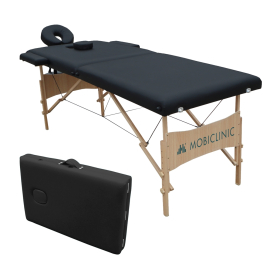 Marquesa de massagens portátil | Apoia cabeças | Portátil | Madeira | 186x60 cm | Preto |CM-01 Light | Mobiclinic