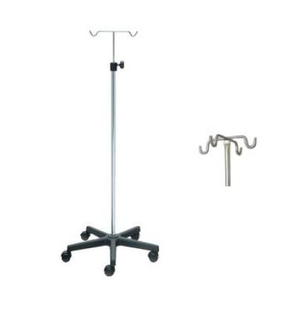 Porta-soros hospitalar, 4 ganchos, altura ajustável, base abs, aço inoxidável, mobiclinic