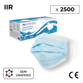 2500 Máscaras Cirúrgicas IIR | 0,10€/und | Sem gráficos | 50 caixas de 50 unidades | 3 camadas | Descartáveis | Mobiclinic