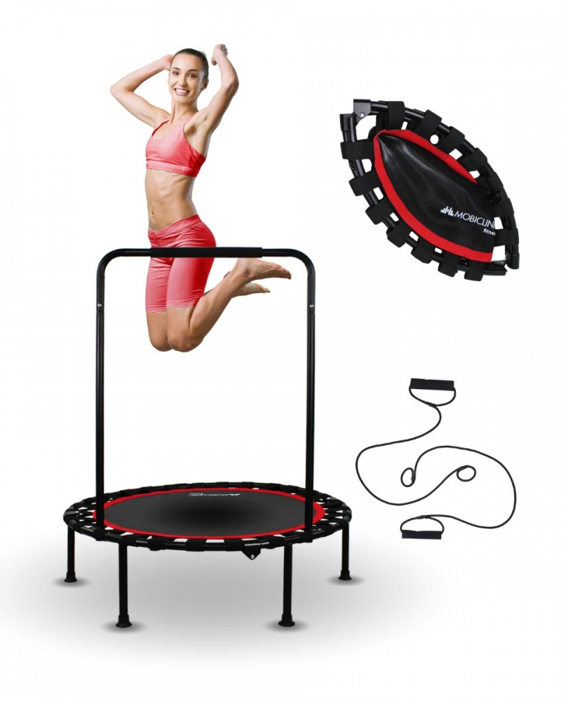 Trampolim redondo de fitness, dobrável, máx, 150kg, apoio de braço ajustável, destacável, 101x101x118cm, kangumobi, mobiclinic