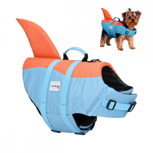 Colete salva-vidas para cães | Arnês ajustável | Guia com anel | Alça | Leve | Barbatana decorativa | Sharky | M | Mobiclinic