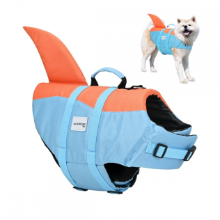 Colete salva-vidas para cães | Arnês ajustável | Guia com anel | Alça | Leve | Barbatana decorativa | Sharky | XL | Mobiclinic