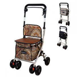 Carrinho de compras | 4 rodas | Até 120 Kg | Dobrável | Com saco | Sistema de travagem | Estampado | Coliseo | Mobiclinic