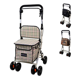 Carrinho de compras andarilho | 4 rodas | Até 120kg | Dobrável | Com saco | Sistema de travagem | Quadro | Coliseo | Mobiclinic