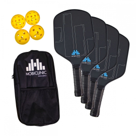 Conjunto de Pickleball | 4 Raquetes de Fibra de Vidro | 4 Bolas | Bolsa de Transporte | Punho Antiderrapante | Mobiclinic