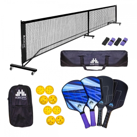 Conjunto de Pickleball | 4 Raquetes | 4 Bolas | Rede com Rodas | Bolsa de Transporte | Punho Antiderrapante| Mobiclinic