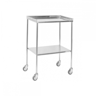 Mesa lateral | Aço inoxidável | 2 prateleiras lisas | Aro | 4 rodas