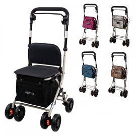 Carrinho de compras andarilho | 4 rodas | Até 120 Kg | Dobrável | Com saco | Sistema de travagem | Preto | Coliseo | Mobiclinic