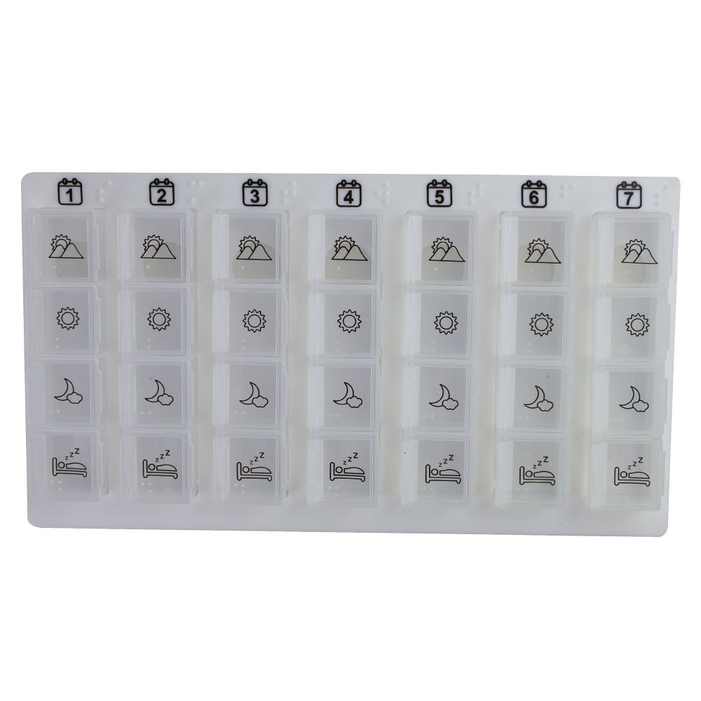 Veckovis pillbox, 4 doser dagligen, white