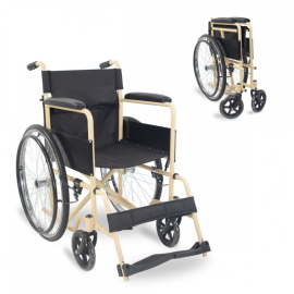 Fällbar rullstol | Avtagbart ryggstöd och fotstöd | Stål | Stora hjul | 45 cm | Crema | Denver | Mobiclinic