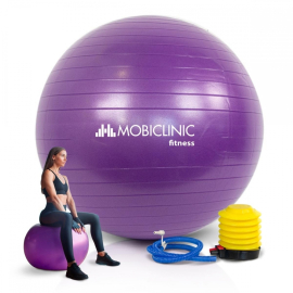 Pilatesboll | 58 cm| Halkfri | Anti-punktion | Inkluderar uppblåsare | Tvättbar | Lila| PY-01 |Mobiclinic