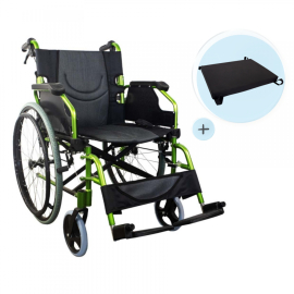 Pack Bolonia Plus | Hopfällbar rullstol | Grön | Aluminium | Antidecubitus kudde | Viskoelastisk | Mobiclinic