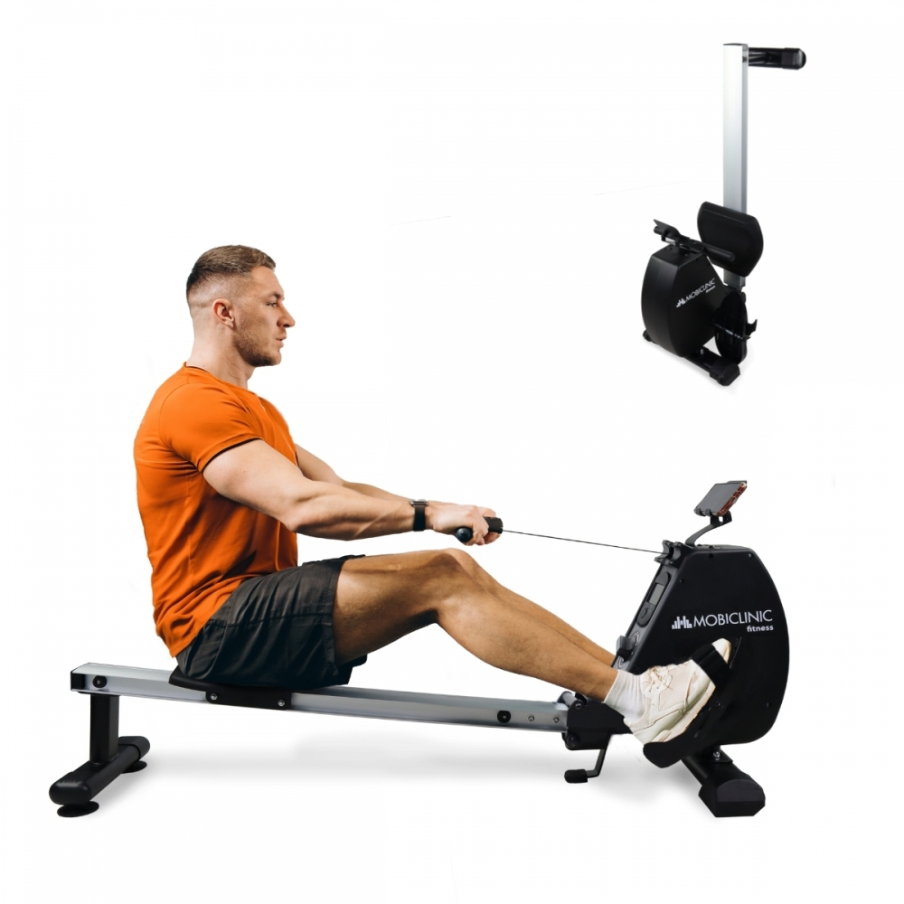Roddmaskin, fällbar, svänghjul 6 kg, 8 motståndsnivåer, max, 120 kg, svart, rowfit, mobiclinic