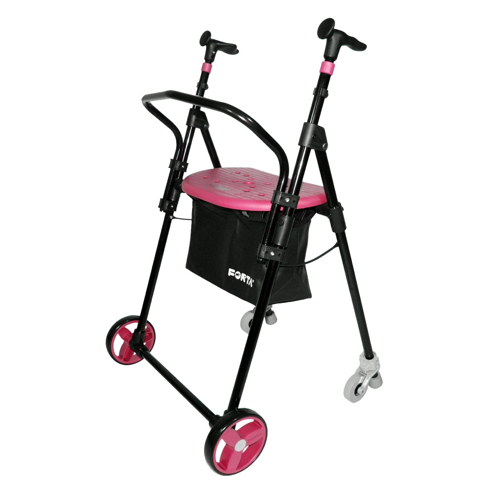 Rollator 4 hjul, steel folding, korallfärgad, on air plus, forta