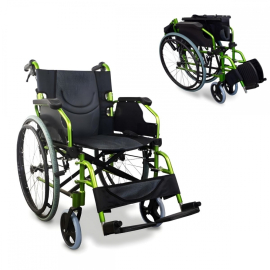 Fällbar rullstol | Aluminium | Delat ryggstöd | Fällbara armstöd | Grön | Bolonia | Mobiclinic