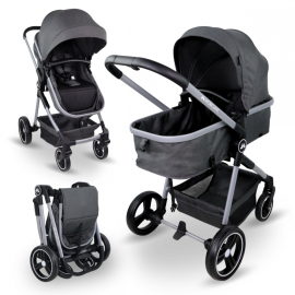 2-i-1 barnvagn |Ultrakompakt hopfällbar |Enkelspak |5-punktssele |Lagtagbar stång |Max. 22 kg |Grå |Nuit |Mobiclinic