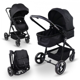 2-i-1 barnvagn |Ultrakompakt hopfällbar |Enkelspak |5-punktssele |Lagtagbar stång |Max. 22 kg |Svart |Nuit |Mobiclinic