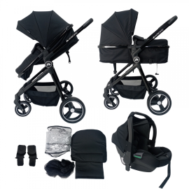 3-i-1 barnvagn | Hopfällbar | I-storlek |UV50+ filter| Myggnät, fotpåse, regnbubbla | Max. 22kg| Grå |Darky |Mobiclinic