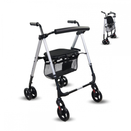 Vikbar walker | aluminium | Sits och rygg | Bromstryck | 4 Wheel | Premium | Dehesa | Mobiclinic