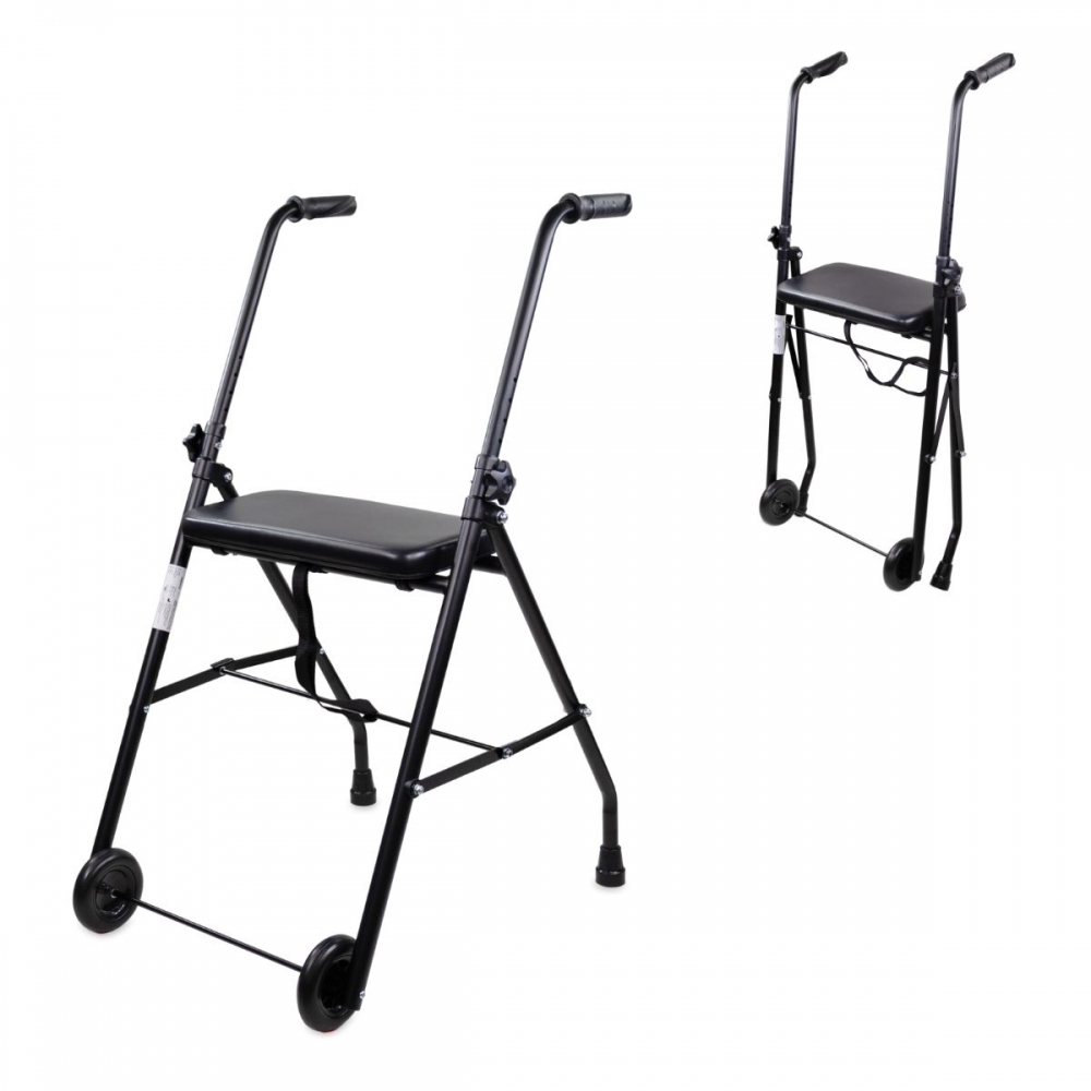 Gåstol för äldre, hopfällbar, sits, 2 hjul, svart, emérita, mobiclinic