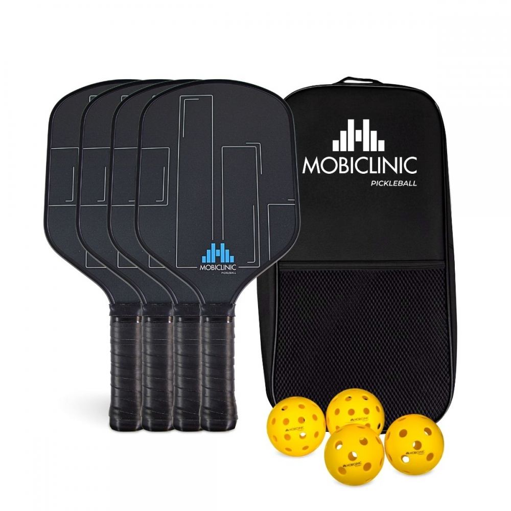 Pickleball-set, 4 glasfiberracketar, 4 bollar, bärväska, halkfritt grepp, mobilall, mobiclinic